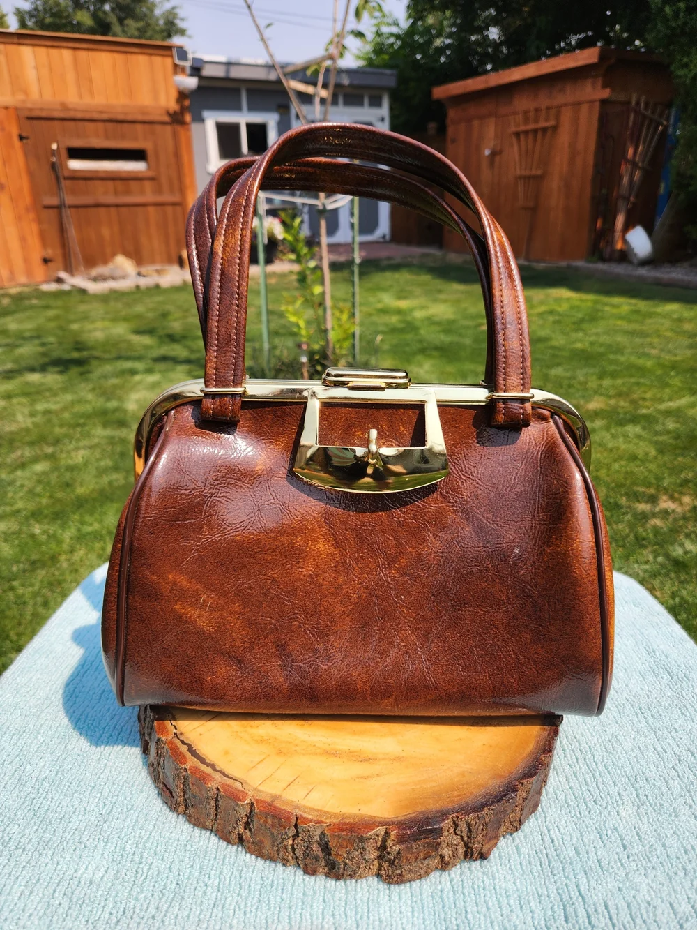 Classic Brown  Top-Handle Bag with Gold Hardware